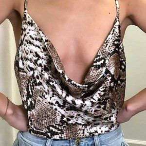 Ooh La Luxe Snakeskin Silky Cami Cowl Neck Tank S